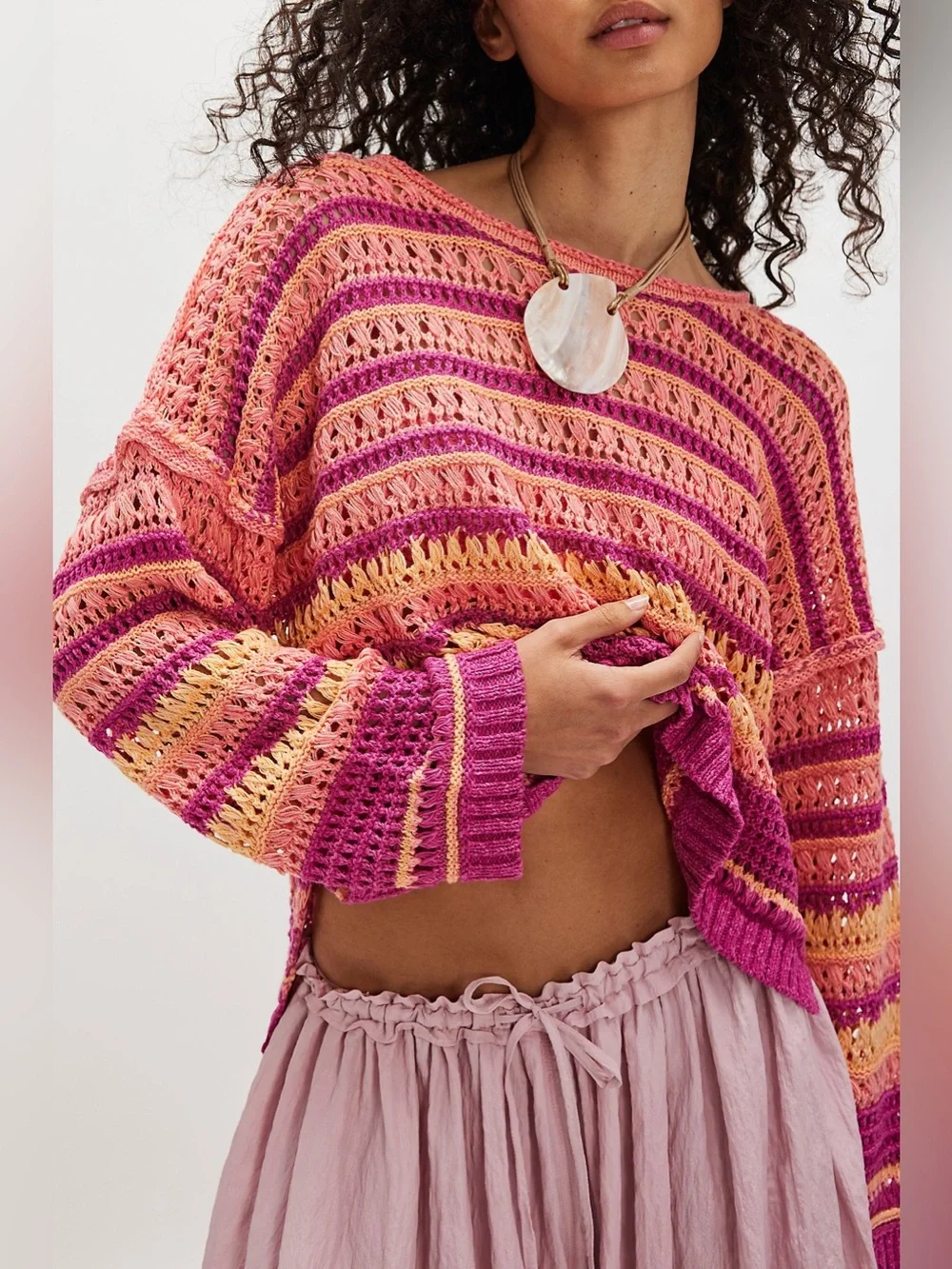 NWT Free People Madelyn Pullover - pink confetti combo - large